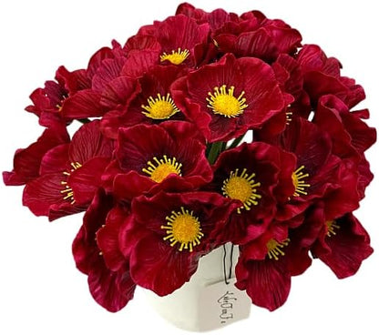 14Pcs Real Touch Anemone Poppy Bouquet for Artificial Flower Decor Kitchen Table Centerpiece Vase Home Greenery Wedding Holding Flowers Backdrop Arch Wall (Wine Red)