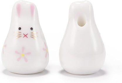 Beadthoven 5pcs Easter Rabbit Ceramic Beads White Rabbit Handmade Porcelain Beads Cute Lucky Animal Loose Craft Spacers for Jewelry Making DIY Bracelet Necklace Earrings Crafting 21x13.5mm Hole: 1.8mm