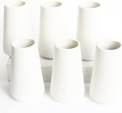 YANLING 6 Pack White Ceramic Vases for Home Decor, 6 Inch Modern Centerpieces for Pampas Grass, Table, Boho Flowers Decor
