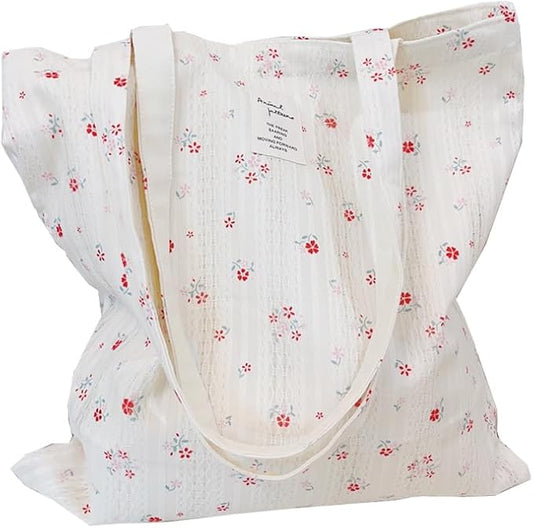 Cotton Canvas Tote Bag Reusable Soft Grocery Cloth Bag Floral Shoulder Bag for Beach Travel Shopping