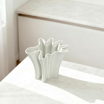 Contemporary White Ceramic Vase, Abstract Irregular Shape Sculptural Accent for Home Decor, Modern Artistic Centerpiece for Coffee Table or Bookshelf