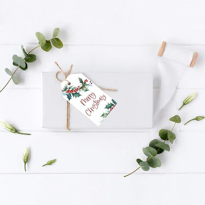 Andaz Press Christmas Holiday Season Classic Gift Tags, Merry Christmas to from Classic Favor Tags, Watercolor Holly Branch Leaves Design, for Holiday Events, Parties, and Favors, 60-Pack