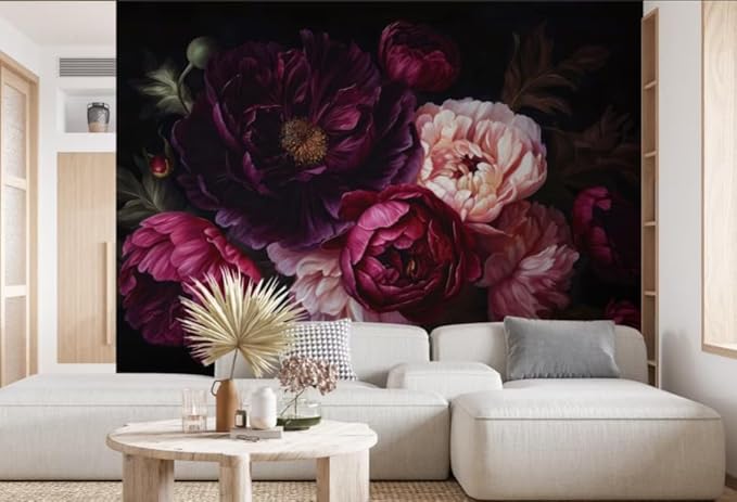 Wall Mural Peel and Stick Vintage Floral Mural- Thick Canvas Waterproof Wallpaper Art for Living Room Bedroom, Large Self-Adhesive Decor (Color-9, 137×98 inch)