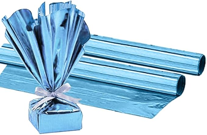 PMU (2 Gift Wrap Mylar Roll Metallic Baby Blue 2-sided, 24 Inches X 8.3 Ft Roll 1.4 Mil Highly Reflective Mylar Film, Great for Gifts, Birthdays, Christmas, Baskets, Arts & Crafts