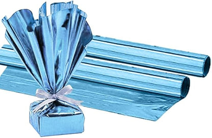 PMU (2 Gift Wrap Mylar Roll Metallic Baby Blue 2-sided, 24 Inches X 8.3 Ft Roll 1.4 Mil Highly Reflective Mylar Film, Great for Gifts, Birthdays, Christmas, Baskets, Arts & Crafts