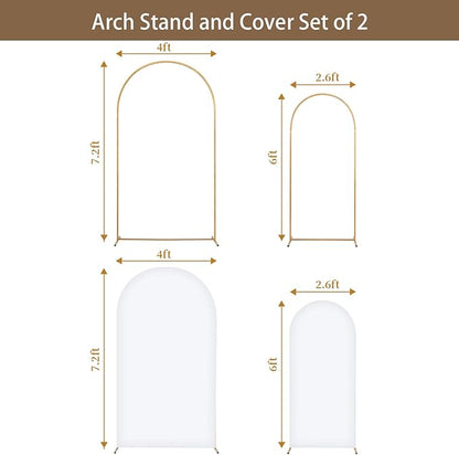 Metal Arch Backdrop Stand and Cover Set of 2, Sturdy 7.2FT, 6FT Party Backdrop Set, Wedding Arch Frame and Cover Set for Birthday, Baby Shower,Christmas, Anniversary