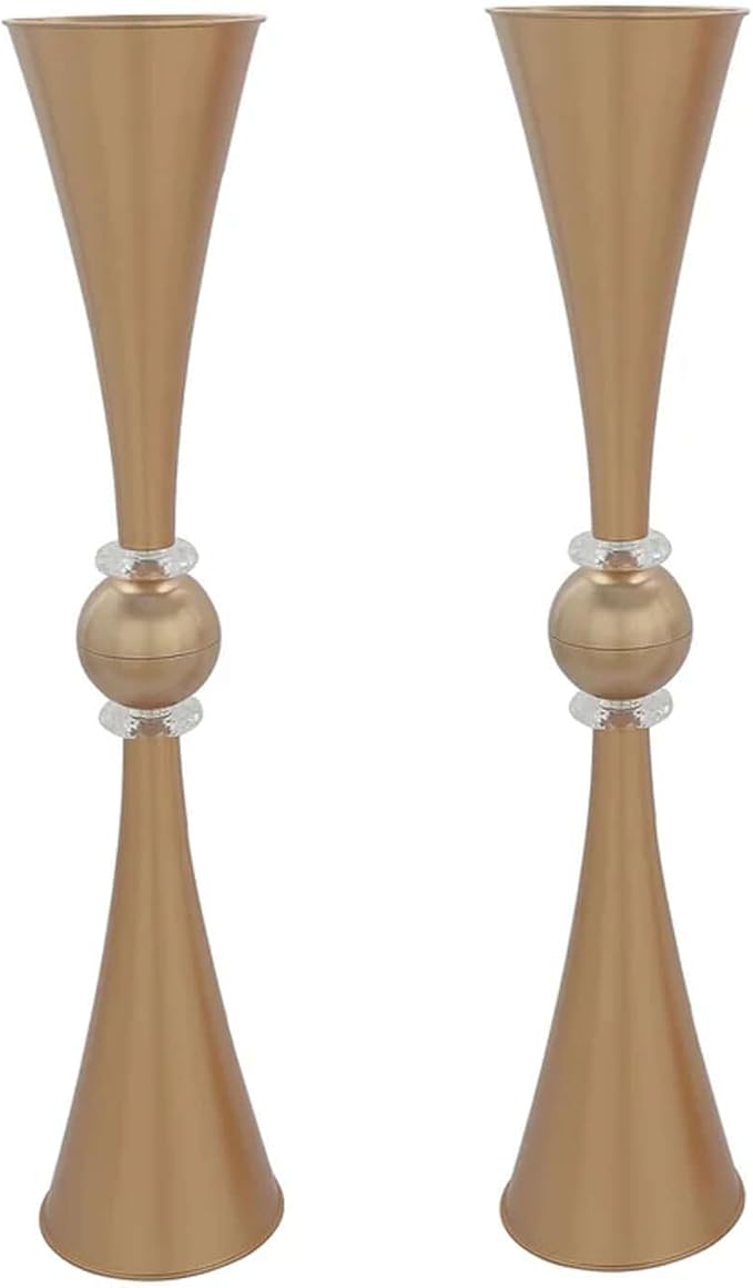Efavormart 2 Pack | 27" Gold Crystal Embellishment Trumpet Table Centerpiece, Reversible Plastic Flower Vase