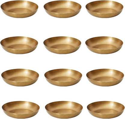 Serene Spaces Living Smooth Gold Round Decorative Iron Bowl, Large Table Centerpiece, Golden Container for Floral Arrangement, Fruits, Candies, Accessories, Measures 10" Diameter & 2" Tall, Set of 12