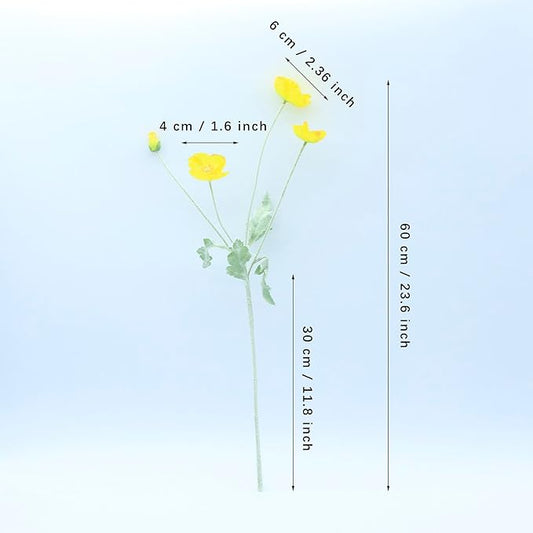 2 Pcs Artificial Fake Flowers Plants Poppies Silk Flower Arrangements Wedding Bouquets Decorations Plastic Floral Table Centerpieces for Home Kitchen Garden Party Decor Approx 23.6" High - Yellow