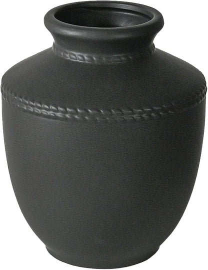 Farmhouse Ceramic Vase for Living Room Bedroom Black 7.45'' Flower Bouquet Vase for Fake Plant Home Decor Office Fireplace Centerpieces Rustic Retro Vintage Modern Gift Decoration