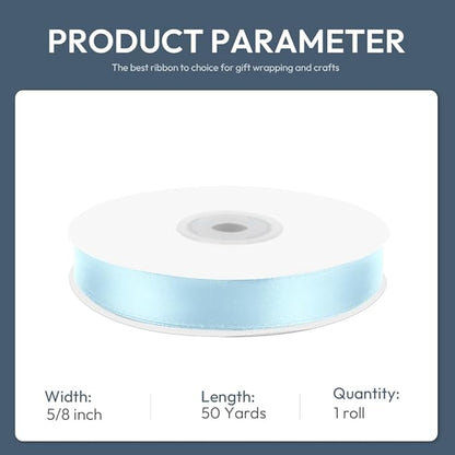 KMER LIFE 5/8" Wide x 50 Yards Baby Blue Single Faced Polyester Satin Ribbon, Baby Blue Satin Ribbon Perfect for Wedding Decor, Wreath, Crafts, Gift Wrapping & Other Projects (Baby Blue)