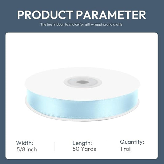 KMER LIFE 5/8" Wide x 50 Yards Baby Blue Single Faced Polyester Satin Ribbon, Baby Blue Satin Ribbon Perfect for Wedding Decor, Wreath, Crafts, Gift Wrapping & Other Projects (Baby Blue)