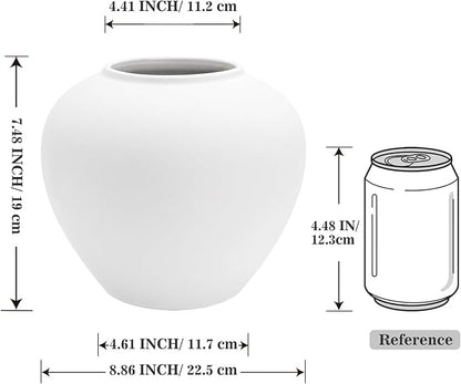 Rustic Matte Ceramic Vase for Home Decor, 7.48 Inch Farmhouse Minimalist White Round Vase for Flowers, Living Room, Kitchen, Table, Entryway, Decorative Pottery Vases for Centerpiece, Bedroom
