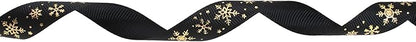 Gold Printing Snowflake Grosgrain Ribbon 25 Yard Each Roll 100% Polyester Woven Edge (5/8", Black)