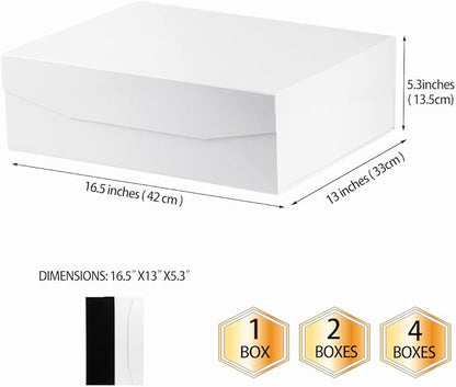 White Extra Large Gift Box with Lid 2 Pcs 16.5 x 13 x 5.3 Inches, Gift Box large White Gift Boxes for Presents Clothes Robe Wedding Dress Sweater,Reusable Foldable Bridesmaid Proposal Box（Glossy）