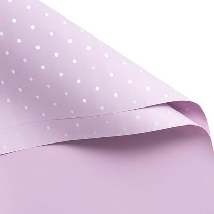 WRAPAHOLIC 20 Sheets Flower Wrapping Paper - 22.4 x 22.4 inch Purple and White Polka Dots Water-Resistant Floral Bouquet Wrapping Paper, Florist Supplies Packaging for Wedding Birthday Gift DIY