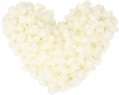 500pcs Mini Foam Rose Heads, Ivory Artificial Flower Foam Fake Flower Bulk for DIY Crafts Wedding Bouquets Baby Shower Centerpieces Floral Arrangements Party Tables Home Decorations(Ivory)