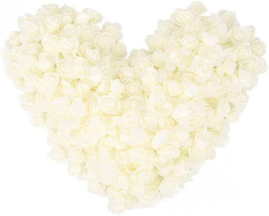 500pcs Mini Foam Rose Heads, Ivory Artificial Flower Foam Fake Flower Bulk for DIY Crafts Wedding Bouquets Baby Shower Centerpieces Floral Arrangements Party Tables Home Decorations(Ivory)