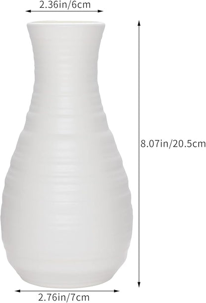 2 Pack Composite Plastics Flower Vase, Unbreakable Ceramic Look Vase for Home Decor Centerpieces, Arranging Bouquets (White)