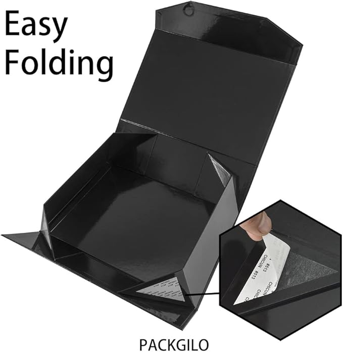 1Pcs 13x9x4 Inches Black Gift Boxes with Lids for Presents Magnetic gift box large Gift Box for Bridesmaid Proposal，Groomsman (Glossy Black)