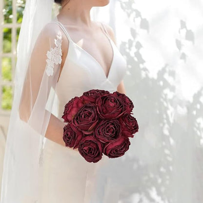 IPOPU Burgundy Artificial Flowers Roses Heads, 25pcs Fake Dried Roses Flowers Artificial for Decoration for Dried Floral Bouquet Bridal Party Centerpieces Bridal Bouquets for Wedding (Burgundy)