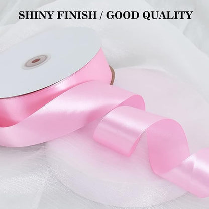 TONIFUL 1-1/2 Inch (40mm) x 100 Yards Baby Pink Wide Satin Ribbon Solid Fabric Ribbon for Gift Wrapping Chair Sash Valentine's Day Wedding Birthday Party Decoration Hair Floral Craft Sewing
