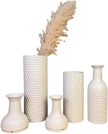 Leewadee Set of 3 Large Floor Vases – Decorative Tall Metal Vases in White (27/20/16 inches) – Elegant Home Decor for Stylish Interiors