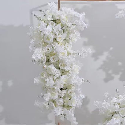 Artificial Cherry Blossom Rose Wedding Arch Flowers, Wedding Welcome Signs Floral Greenery Arrangements, Fake Flower Garland Green Leaves Rose for Home Decor Ceremony Backdrop Decor (Corner flower)