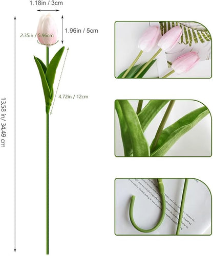 20pcs Pink Faux Tulips Flowers Fake Flowers Bouquets 13.5" Mother's Day Easter Valentine’S Day Gifts in Home Kitchen Wedding Dining Table Decorations Aesthetic No Odor