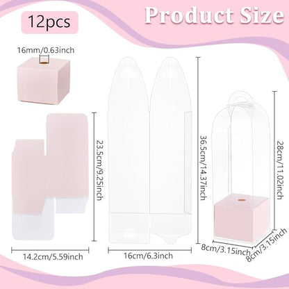 BENECREAT 12Pcs Single Rose Flower Box Empty Bag, Clear Flower Packing Boxes Flower Gift Boxes for Graduation Wedding Birthday Floral Gift Floral Arrangement Supply, Pink