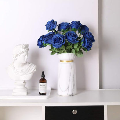 Nubry Artificial Silk Rose Flower Bouquet Lifelike Fake Rose for Wedding Home Party Decoration Event Gift 10pcs (Blue)