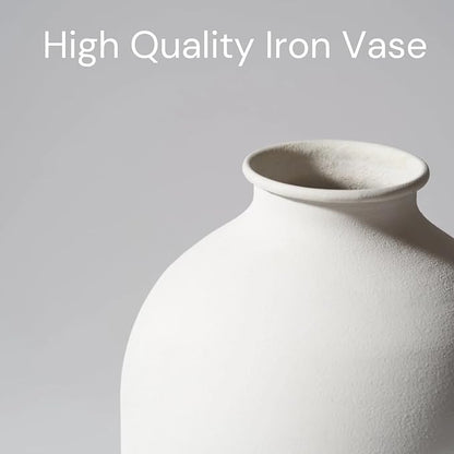 Large White Vase, Big Iron Vase for Long Stem Flowers, White Arlo Matte Finish for Modern Minimalist Table Decor, Japandi Home Decor