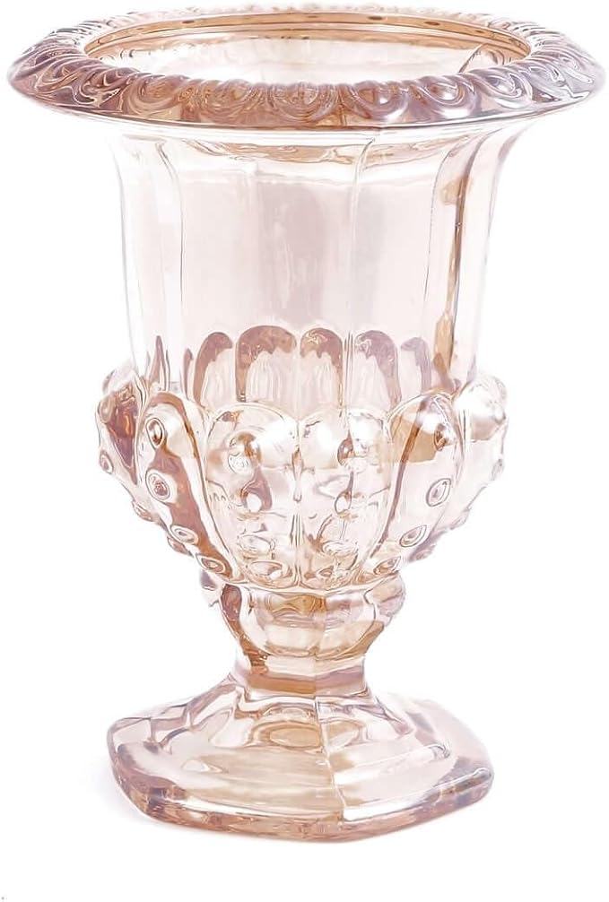 Efavormart 2 Pack Classic Roman Urn Style Amber Glass Flower Vases, Mini Pedestal Vase Table Centerpieces - 6"