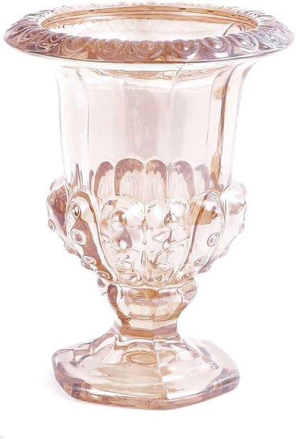 Efavormart 2 Pack Classic Roman Urn Style Amber Glass Flower Vases, Mini Pedestal Vase Table Centerpieces - 6"