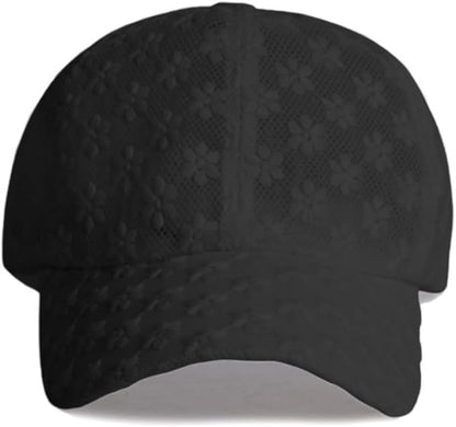 Women's Lace Flower Baseball Cap, Adjustable Hollow Design Summer Sun Hat, Breathable for Casual Outfits Daily Sun Protection