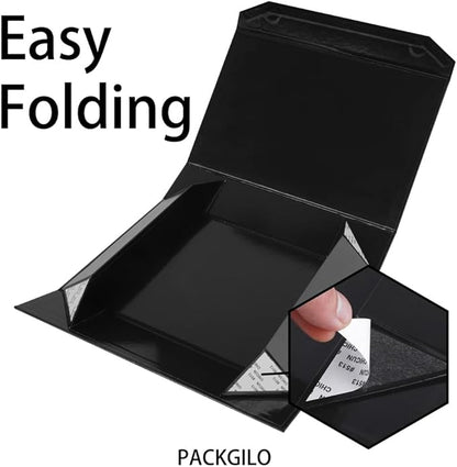 1 Pack Black Gift Box with Lids Small 12 x 8 x 2.7 Inches Clothes Gift Boxes for Presents Shirt Gift Boxes with Ribbon Magnetic Gift Box Bulk Cute Box for Packaging (Glossy Surface)