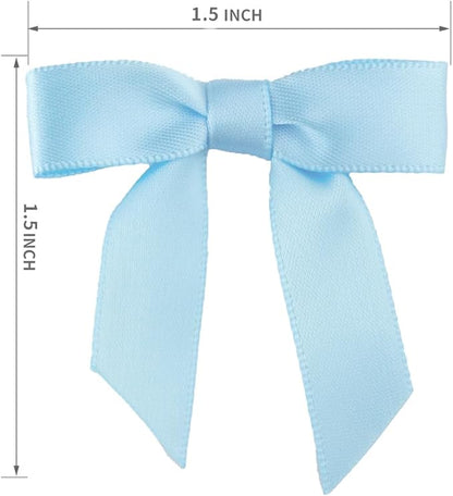 7Rainbows 50pcs Boutique 1.5" Light Blue Satin Ribbon Mini Bows for Craft Sewing Scrapbooking Wedding and Gift Wrapping