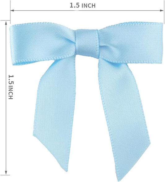 7Rainbows 50pcs Boutique 1.5" Light Blue Satin Ribbon Mini Bows for Craft Sewing Scrapbooking Wedding and Gift Wrapping