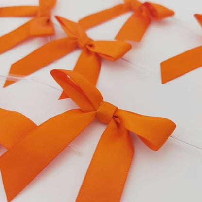 50pcs 2-1/2" Orange Twist Ties Satin Ribbon Bows in Pumpkin Color for Thanks Giving Halloween Wrapping Twist Tie Bows Hot Cutting(Orange)