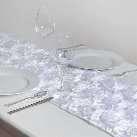 Efavormart Wonderland Rosette Premium Table Runners for Weddings Party Banquets Decor Fit Rectangle and Round Table - White