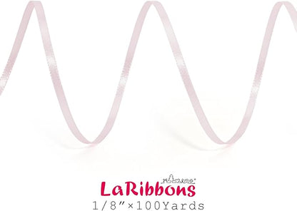 LaRibbons Light Pink Satin Ribbon 1/8 Inch 100 Yards Thin Luxury Double Faced Pink Silk Ribbon for Gift Wrapping Flower Bouquet Crafts Wedding BabyShower Decoration