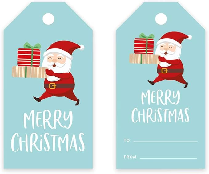 Andaz Press Christmas Holiday Season Classic Gift Tags, Merry Christmas to from Classic Favor Tags, Santa Claus Carrying Christmas Presents Design, for Holiday Events, Parties, and Favors, 60-Pack