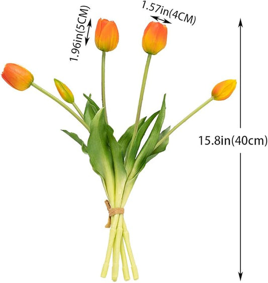 40pcs Artificial Tulips Flowers, Real Touch Latex Bouquet, Fake Tulips for Office Wedding Party Home Kitchen Garden Decoration(Orange Suit 40pcs)
