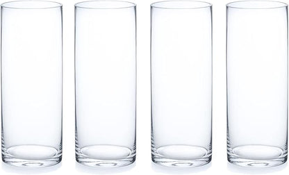 Enova Floral Clear Glass Flower Vase, 4W x 10H Inches Round Flower Vase, Pillar Candle Floating Candle Holders, Tall Cylinder Glass Vase for Flowers, Glass Vase for Home Decor, Wedding (Pack 4)