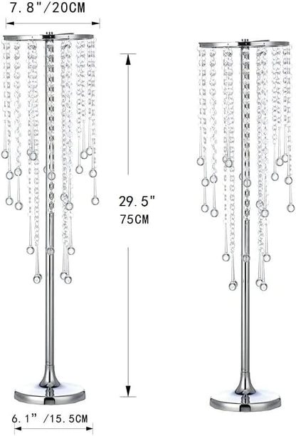 29.5 inches Tall Silver Vases Wedding Centerpieces, Elegant Metal Flower Candle Holder with Chandelier Crystal,for Wedding Party Event,Birthday,Reception,New Year Home Decorations