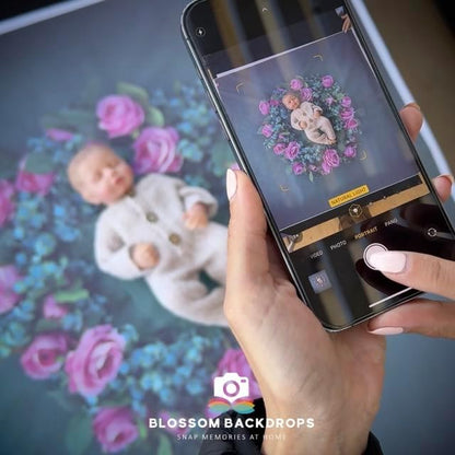 Blue Cloud Floral Background (36" X36), Blossom Flowers Decoration Wallpaper Newborn Baby Photography Background Backdrop Newborn Kids Baby Portrait Backdrop Photoshoot Photo Studio