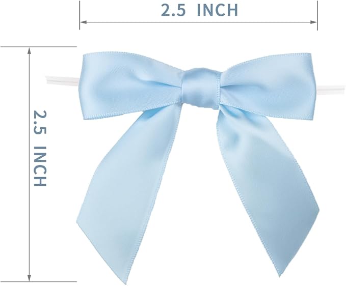 7Rainbows 30pcs Boutique 2.5" Light Blue Satin Ribbon Twist Tie Bows for Tying Up Packages Gift Wrapping