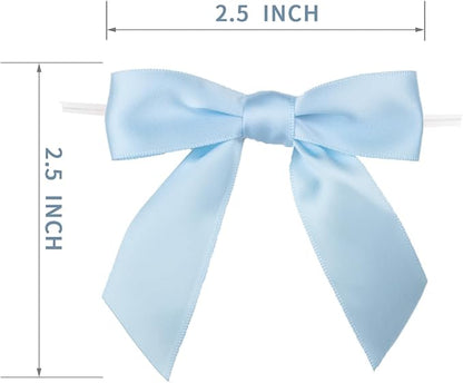 7Rainbows 30pcs Boutique 2.5" Light Blue Satin Ribbon Twist Tie Bows for Tying Up Packages Gift Wrapping
