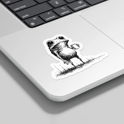 HANDICHI Design 5-Pack 4 Inch Funny Coffee Frog Stickers – Grunge Meme Vinyl Decals – Tired Frog Holding Coffee Cup Aesthetic Sticker Pack for Laptops, Water Bottles, Journals, and Scrapbooks