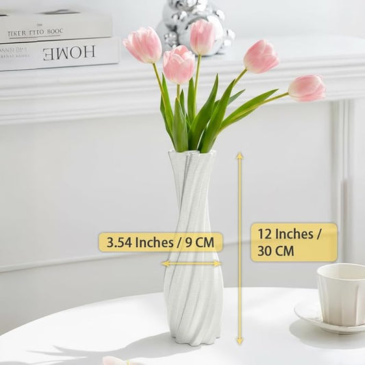 White Ceramic Decorative Vase, Nordic Modern Irregular Shape Flower Vase for Home Decor, Simple Artistic Centerpiece for Dining Table or Coffee Table